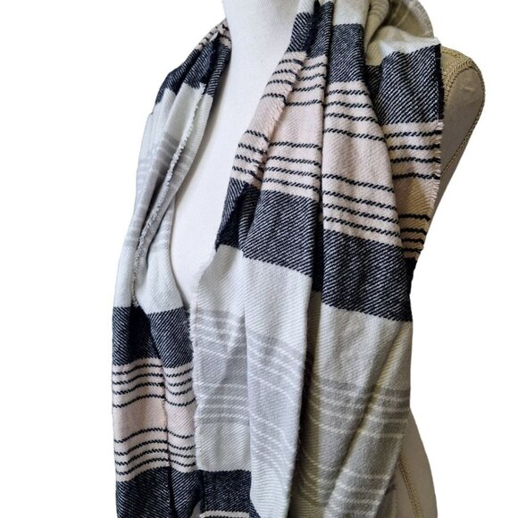 Infinity Scarf Stripes Pink Gray Layers Wide - Picture 3 of 5